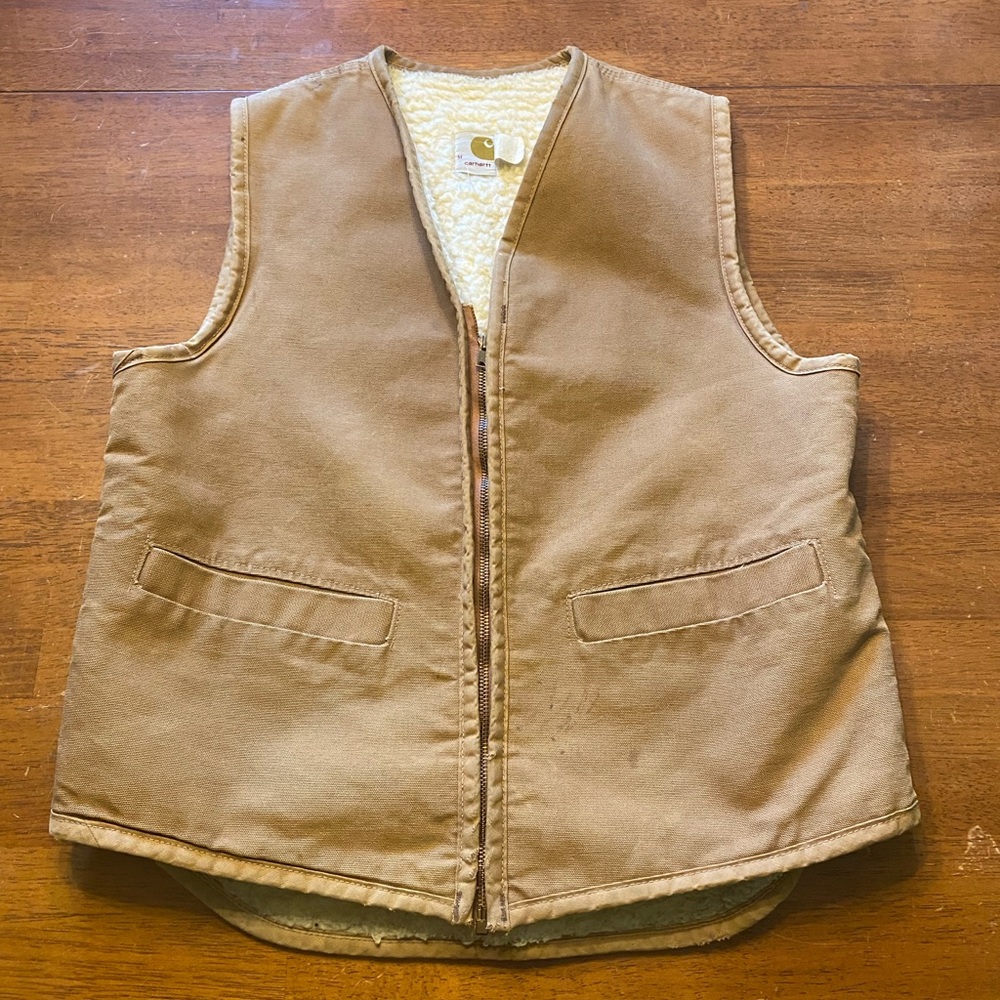 VTG Carhartt Tan Duck Canvas Sherpa-Lined Vest
